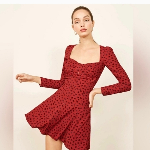 Reformation Milla Dress in Red and Black Size 0 - Picture 1 of 15